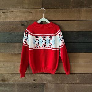 Vintage Kids 70's JCPenney Sweater Red White Blue Pull Over Ski Sweater